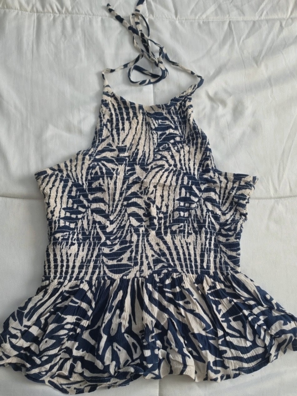 Patrons of Peace Navy and Cream Leaf-Print Peplum Camisole